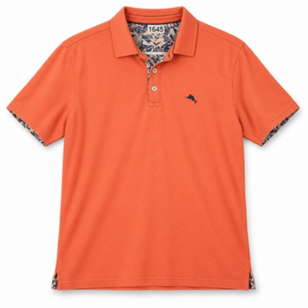 Tommy Bahama Polo Mens Large Orange Supima Cotton Blend Floral Trim